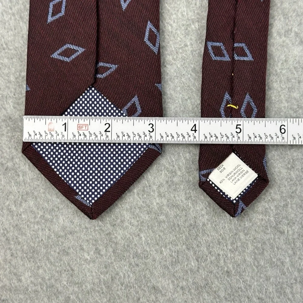 Eton Italy Silk Wool Tie Burgundy Blue Diamond Geometric Luxury NWT 57x3.1
